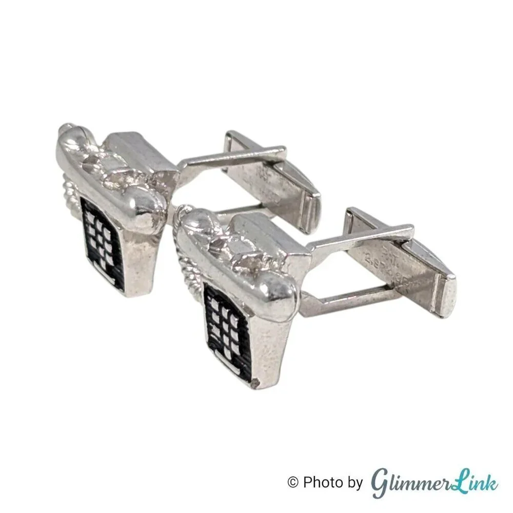 Vintage Retro Touch Tone Desk Landline Telephone Silver Tone Cufflinks